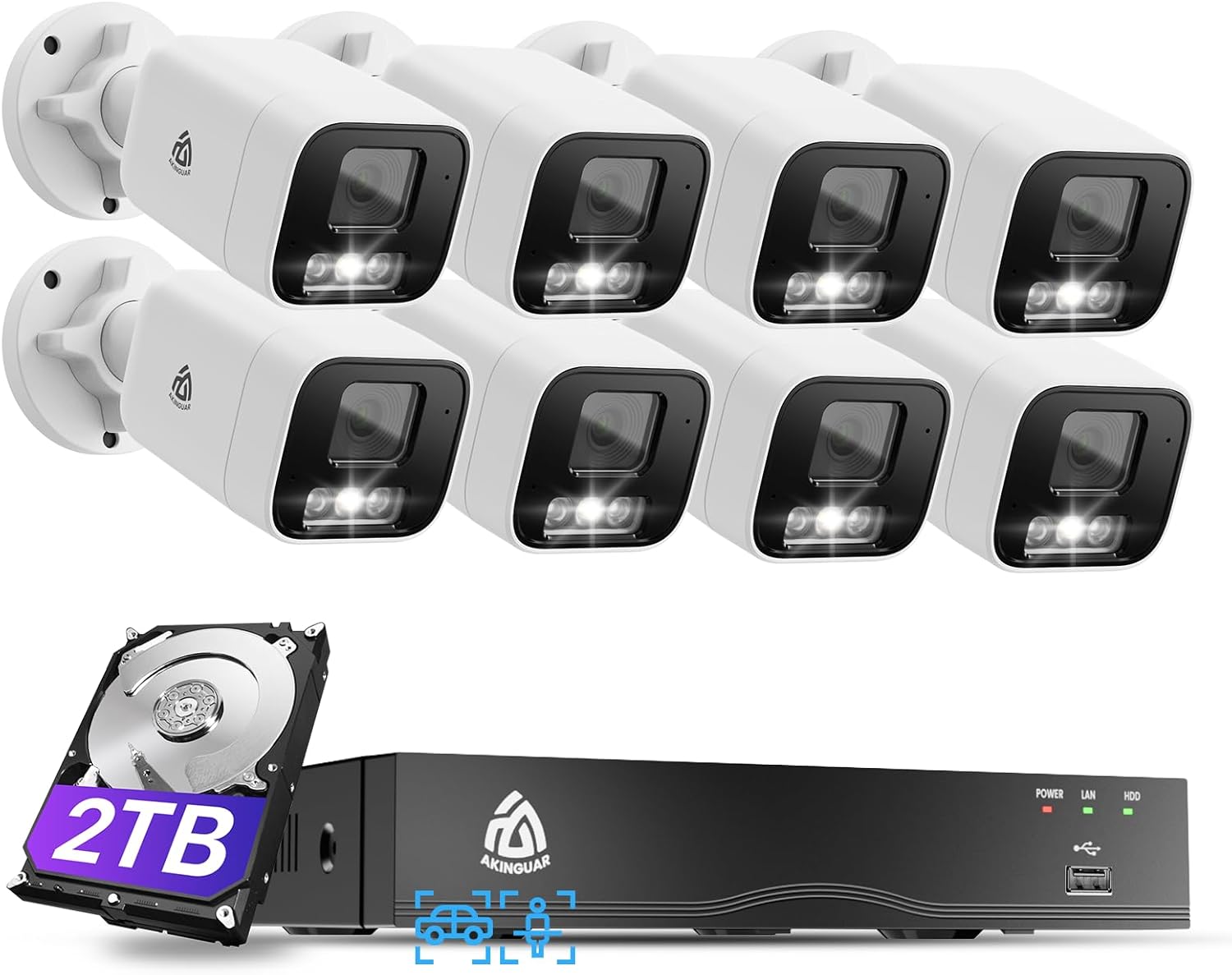 4K PoE Security Camera System, 8pcs 8MP Wired PoE IP Cameras Outdoor, Smart Person/Vehicle Detection, 8CH NVR with 2TB HDD for 24/7 Recording, Color Night Vision, 2-Way Talk, Spotlight Alarm