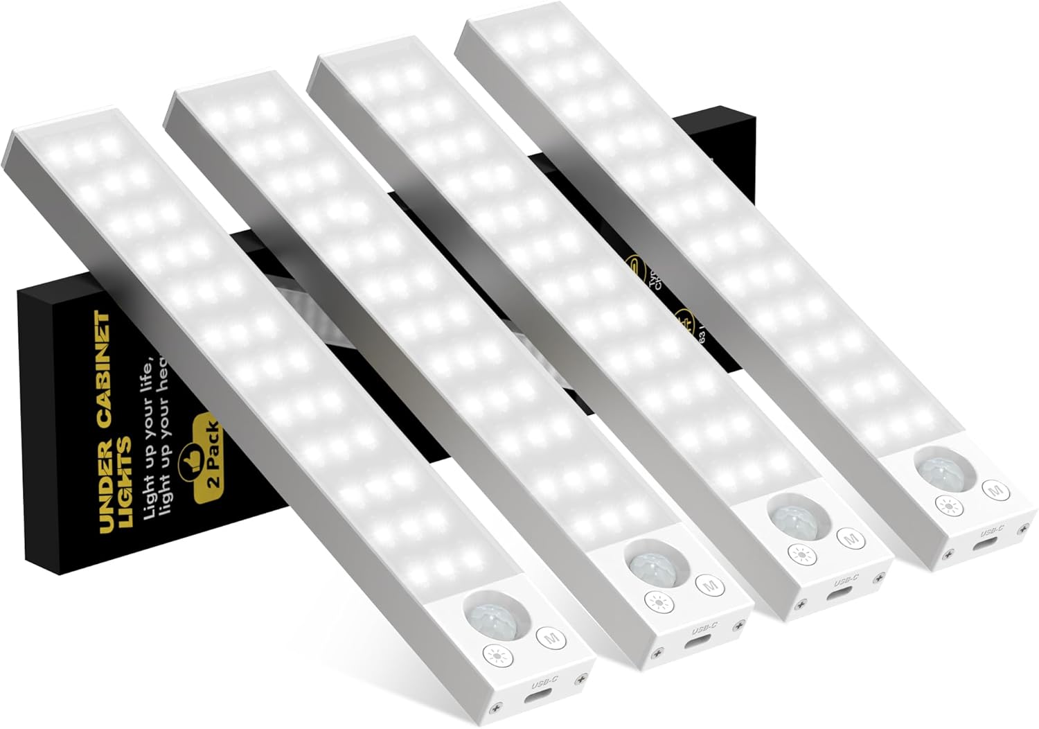 Under Cabinet Lighting 4 Pack,Under Cabinet Lights Wireless,Motion Sensor Light Indoor Rechargeable Battery Operated,Dimmable Under Counter Lights for Kitchen,Drawers,Wardrobe,Stair Bedroom