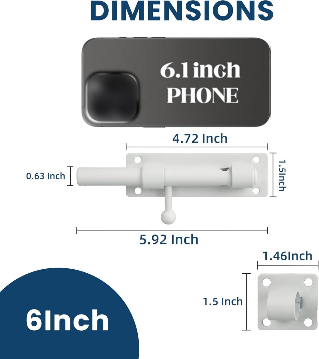 Alise 6 inch Barrel Bolt Latch,Slide Bolt Latch,Heavy Duty Solid SUS304 Stainless Steel Slide Lock for Wooden Fence,Barn Door,Interior or Outdoor Door White MS8000-W