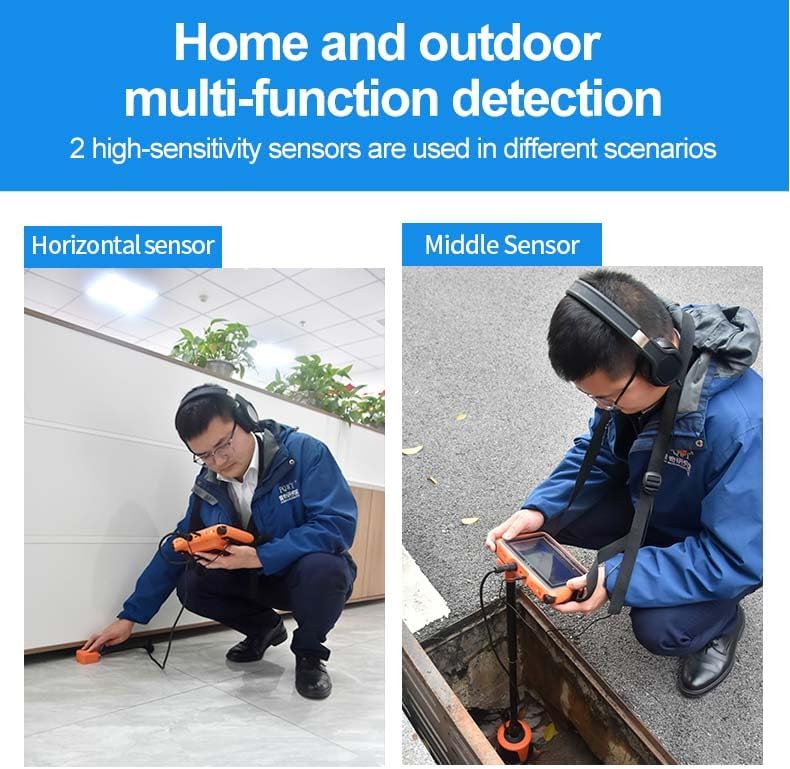 PQWT L3000 Acoustic Water Leak Detector for Home and Outside Ground Wall Water Pipeline Leakage Detection Kit Multi Sensor Professional Noise Reduction Headphone Smart Touchscreen Aluminum Carry Case