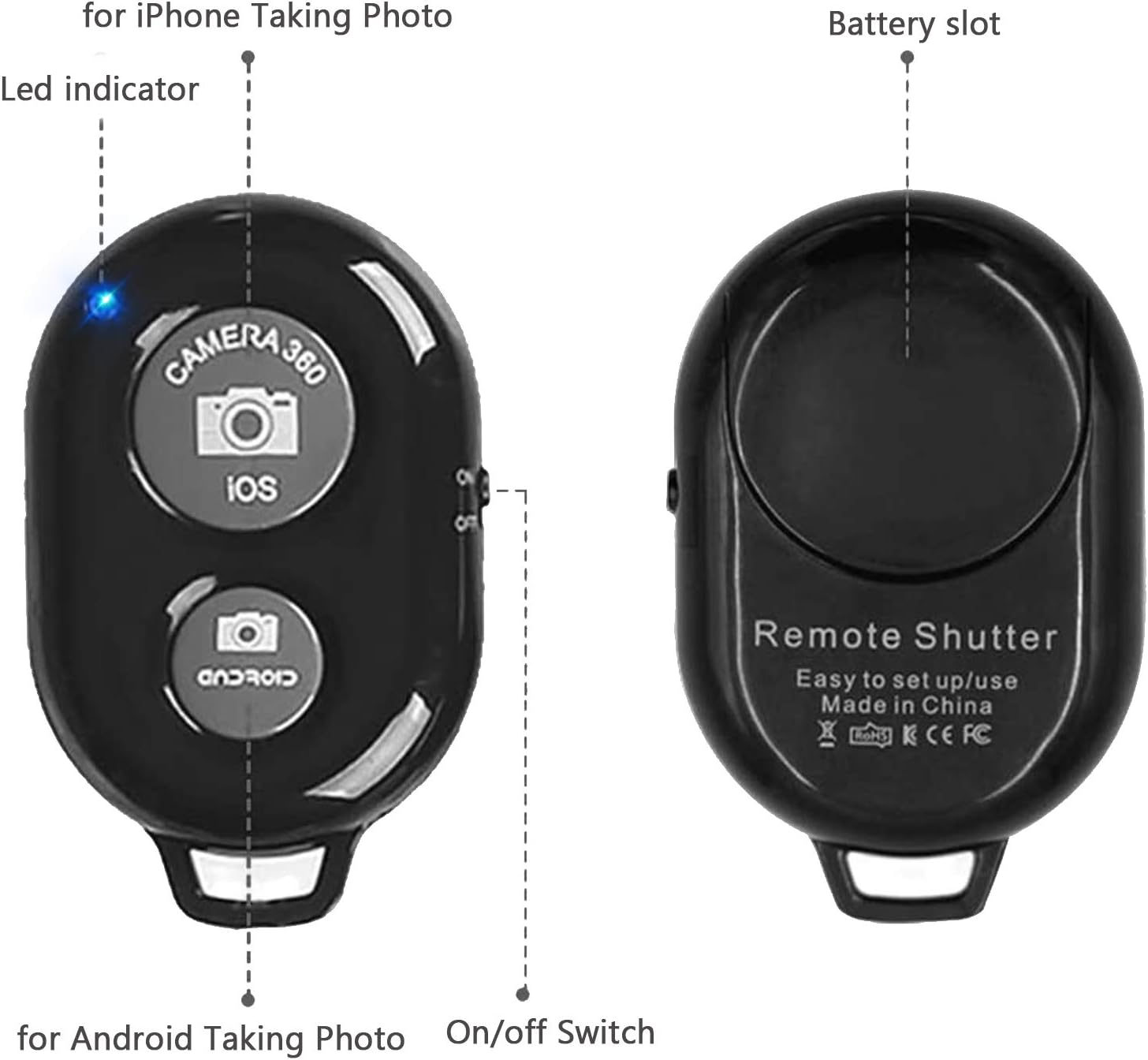 Wireless Remote Shutter for Cellphones and Tablets (3 Pack), AOQIYUE Wireless Remote for iPhone/Android Camera Control, Selfie Clicker for Photos and Videos - Wrist Strap Included
