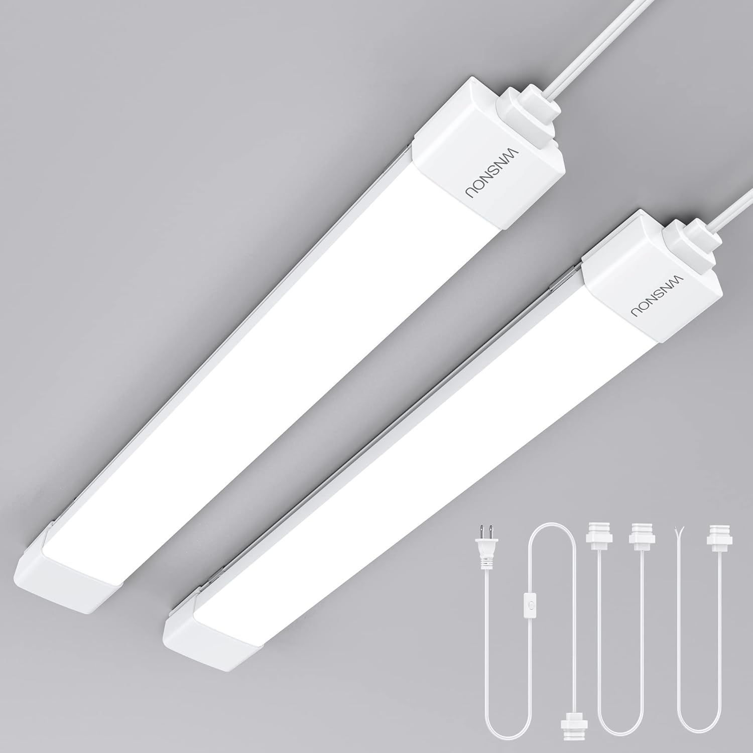 Plug-and-Play LED Shop Light - Waterproof, Linkable, 18W 2000LM, 5000K, with NO/Off Switch - Perfect for Ceiling, Closet, and Workshop - 2FT (2PCS)