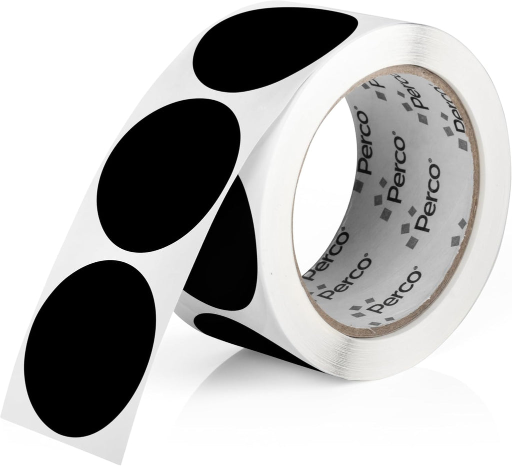 Perco Black 2-Inch Round Circle Dot Sticker Labels with Easy Peel Perforation - 500 Labels per Roll - Strong Adhesion, Vibrant Colors for Organizing, Crafting & More - Made in USA