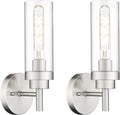 Emak Modern Wall Lights, Brushed Nickel Wall Sconces Set of 2, Bathroom Vanity Light with Clear Glass Shade for Bathroom, Bedroom, Living Room, Hallway, WS085-BN-2PK