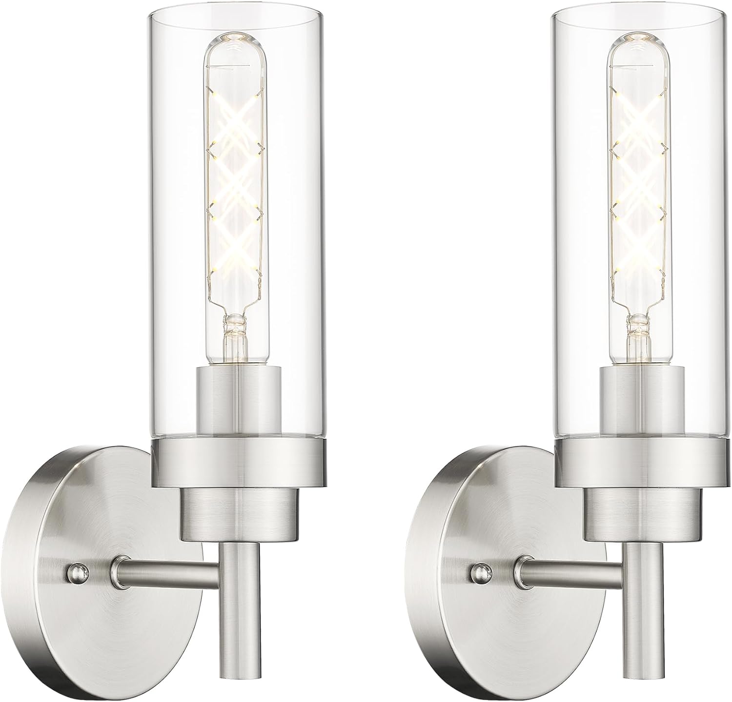 Emak Modern Wall Lights, Brushed Nickel Wall Sconces Set of 2, Bathroom Vanity Light with Clear Glass Shade for Bathroom, Bedroom, Living Room, Hallway, WS085-BN-2PK