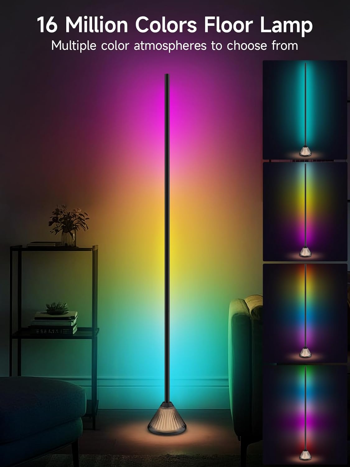 Corner Floor Lamp, Smart RGB LED Corner Lamp with App & Remote Control, Music Sync, Scene Modes, Modern Ambient Lighting Floor Lamp for Living Room, Bedroom, Gaming Room Decor