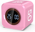 Pomodoro Timer Cube Visual Productivity Flip Timer for Kids Classroom Desk, 5/10/25/50min&Custom Countdown, Silent&Sound Mode Digital Cube for ADHD Study Work School Game Kitchen (Pink)