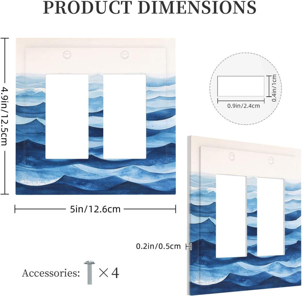 Decorative Outlet Covers Blue Watercolor Textured Abstract Ocean Wave 2 Gang Double Rocker Light Switch Cover Plate Electrical Switch Plate Cover Decorate GFCI Wall Plate for Bedroom living Room Decor