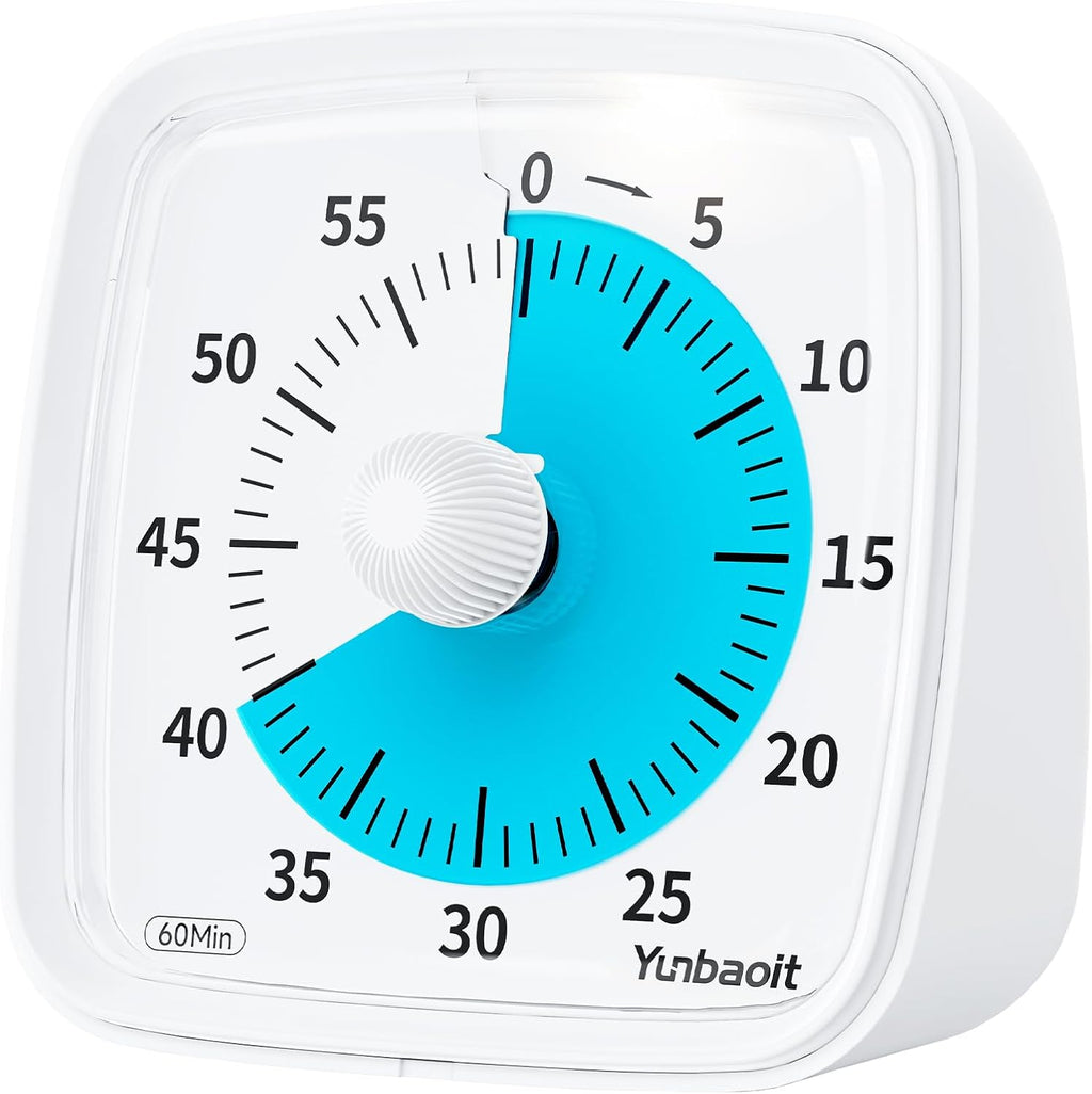 Yunbaoit Visual Timer with Night Light, 60-Minute Countdown Timer for Kids and Adults, Silent Classroom Timer, Time Management Tool for Home, School, or Work (Light White)