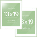Homeforia 13x19 Picture Frame Sage Green, High End Metal 13x19 Poster Frames with Mat 11x17 inch Photo, 13 x 19 Sage Green Frame Matted to 11 by 17 Art, 19x13 Frame, Tempered Glass, Wall Kit, Set of 2