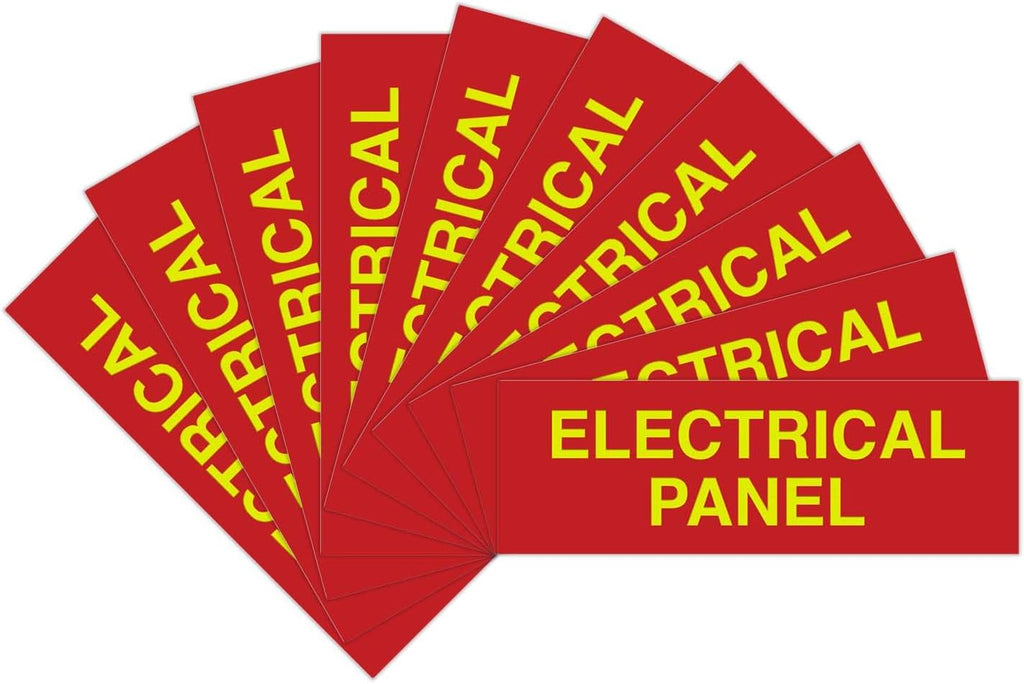 All Quality Basic Electrical Panel Sign - Fire Regulation Safety Compliance Sign - Red/Yellow - Large (10 Pack)