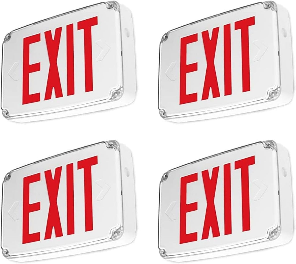 Wet Location Red Exterior Weatherproof Outdoor LED Exit Sign with 90 Minutes Battery Backup AC 120V/277V UL Listed (4 Pack)
