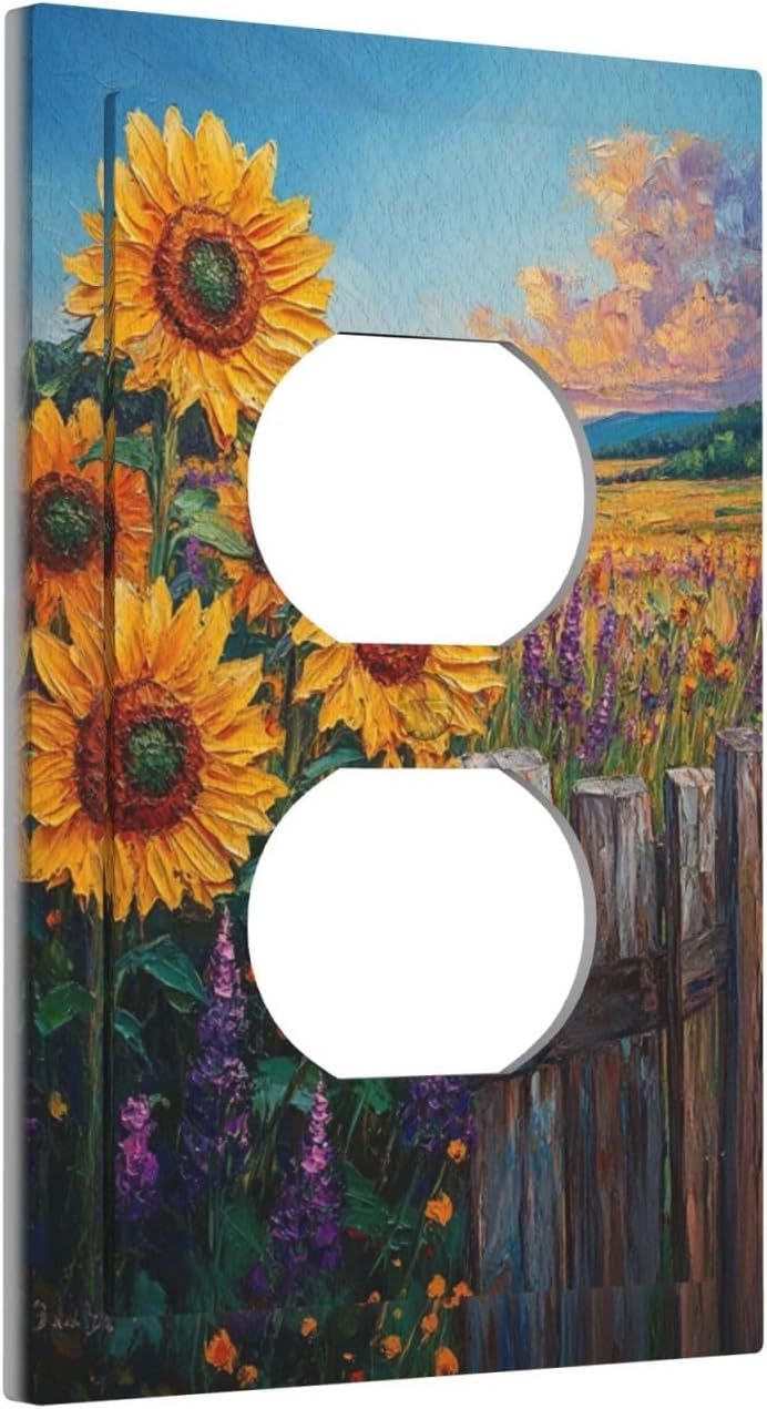 Decorative Outlet Covers Rustic Wilderness Sunflower Lavender Muzha Oil Painting 1 Gang Duplex Light Switch Cover Plate Wall Plates for Electrical Outlets Switchplate Faceplate
