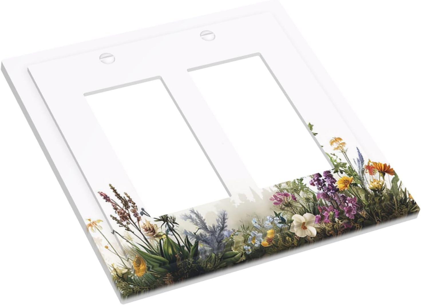Decorative Outlet Covers White Background Colorful Flowers Plants Green Leaves 2 Gang Double Rocker Light Switch Cover Plate Electrical Switch Plate Cover Decorate GFCI Wall Plate for Bedroom Home