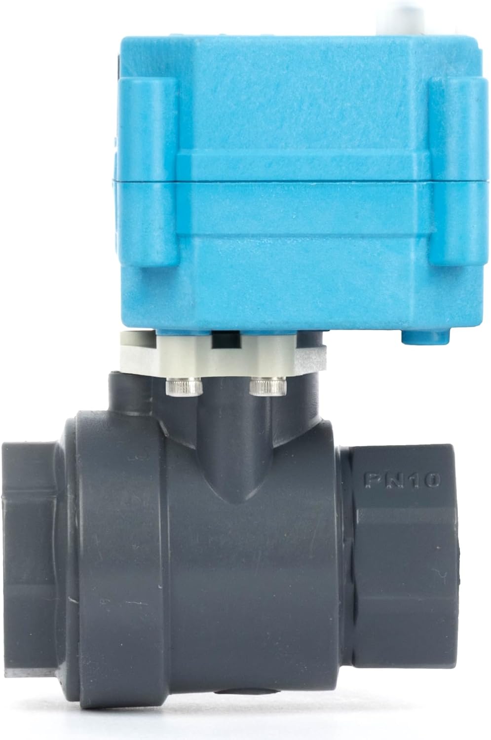 U.S. Solid 3/4” PVC Motorized Ball Valve - Plastic Electrical, US Plug, IP 67, Manual Override, 2 Wire Auto Return, AC 110~230V, Normally Closed