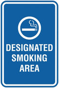 Signs ByLITA Portrait Round Designated Smoking Area Sign with Adhesive Tape, Mounts On Any Surface, Weather Resistant, Indoor/Outdoor Use (Blue) - Small