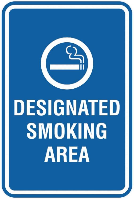 Signs ByLITA Portrait Round Designated Smoking Area Sign with Adhesive Tape, Mounts On Any Surface, Weather Resistant, Indoor/Outdoor Use (Blue) - Small