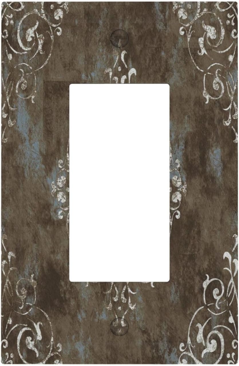 Gothic Vintage Abstract Brown Patterns 1 Gang Rocker Light Switch Covers Single Decora Outlet Wall Plate Decorative Switchplate Faceplate GFCI for Country Bathroom Bedroom Decor