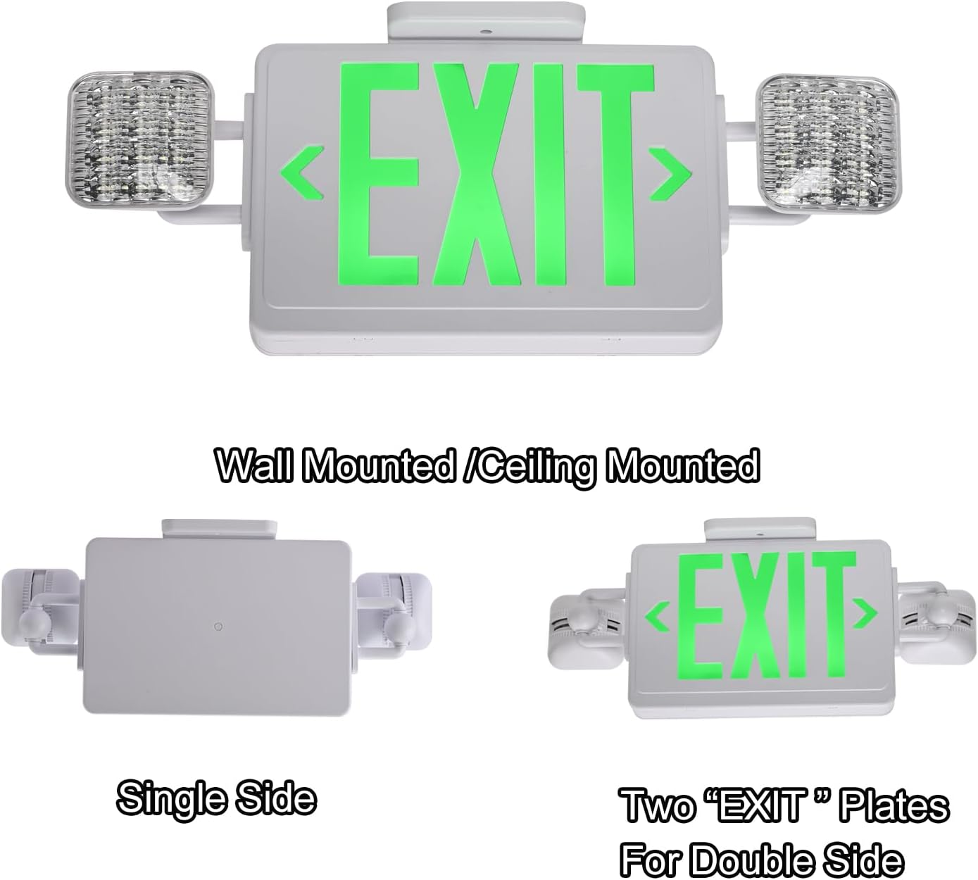 Green Exit Sign,Emergency Lights for Business with Plug,200lm 3Hours Battery Operated Corded Fire Emergency Exit Lighting Combo UL 924 AC85-277V