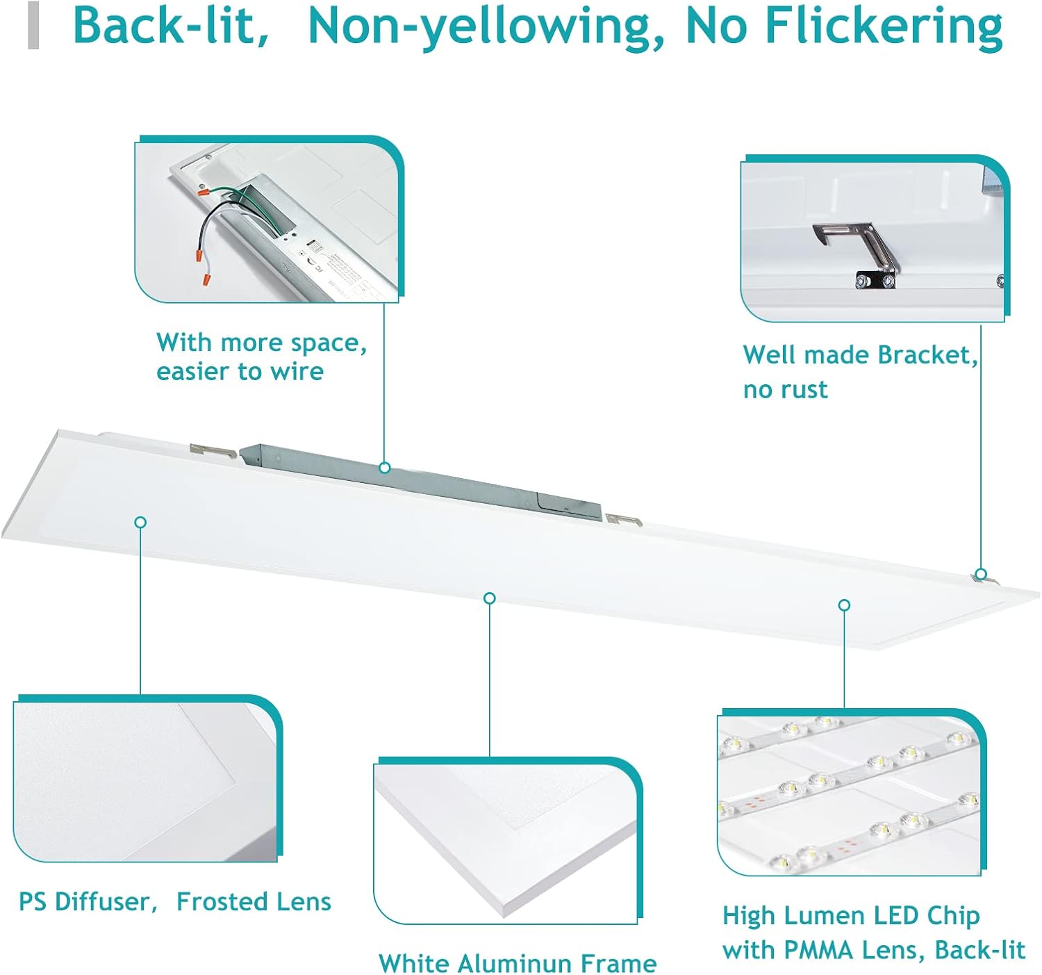 1x4 LED Flat Panel Light 5000K 4000K 3000K - 1x4 LED Troffer Drop Ceiling Light Fixture, 0-10V Dimmable, 100-277V, ETL Listed, 4 Pack