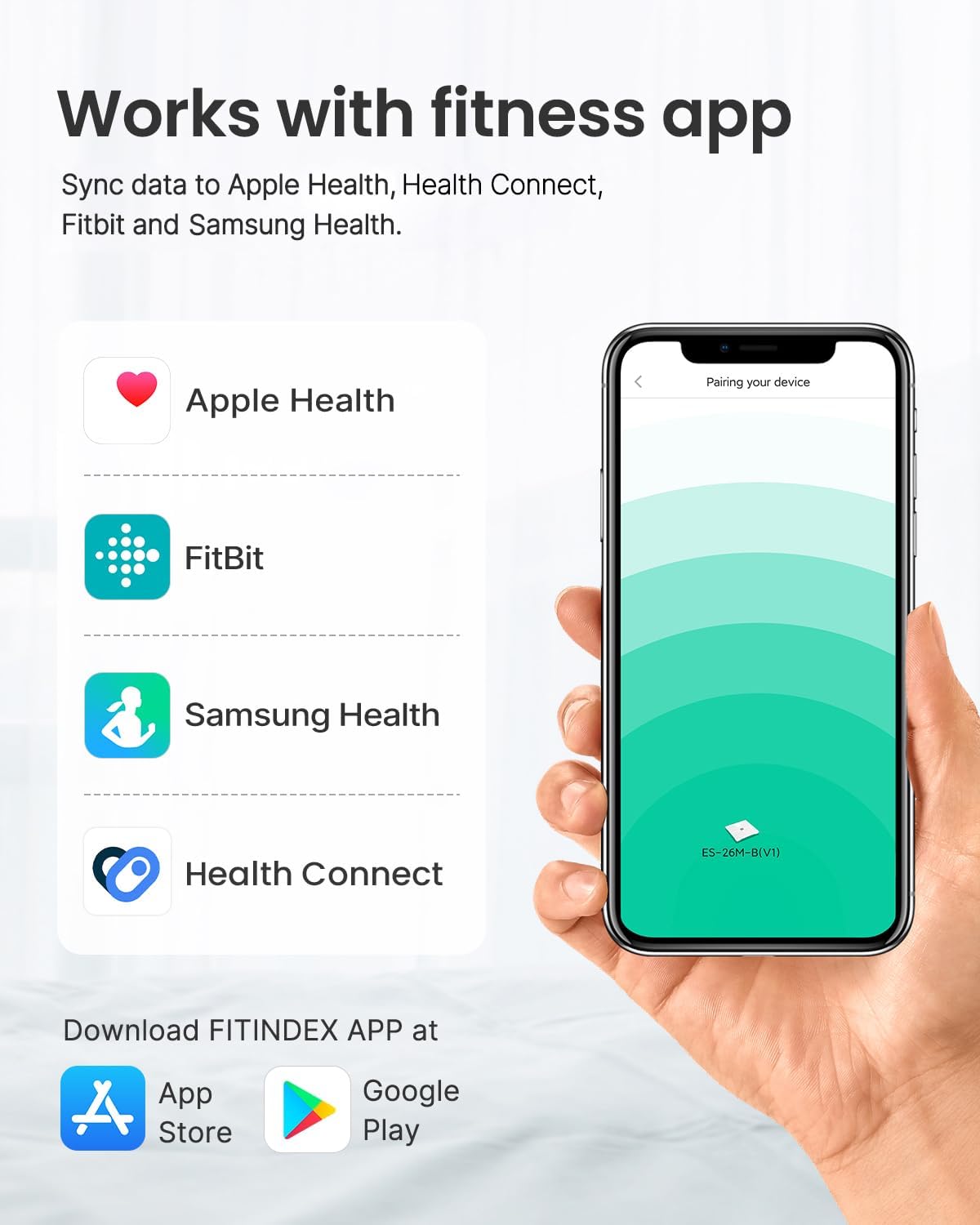 FITINDEX Smart Scale and Tape Measure, Digital Bathroom Scale & Body Tape Measure Sync with APP, Bluetooth Weighing Machine, Body Composition Analyzer, for Health Care