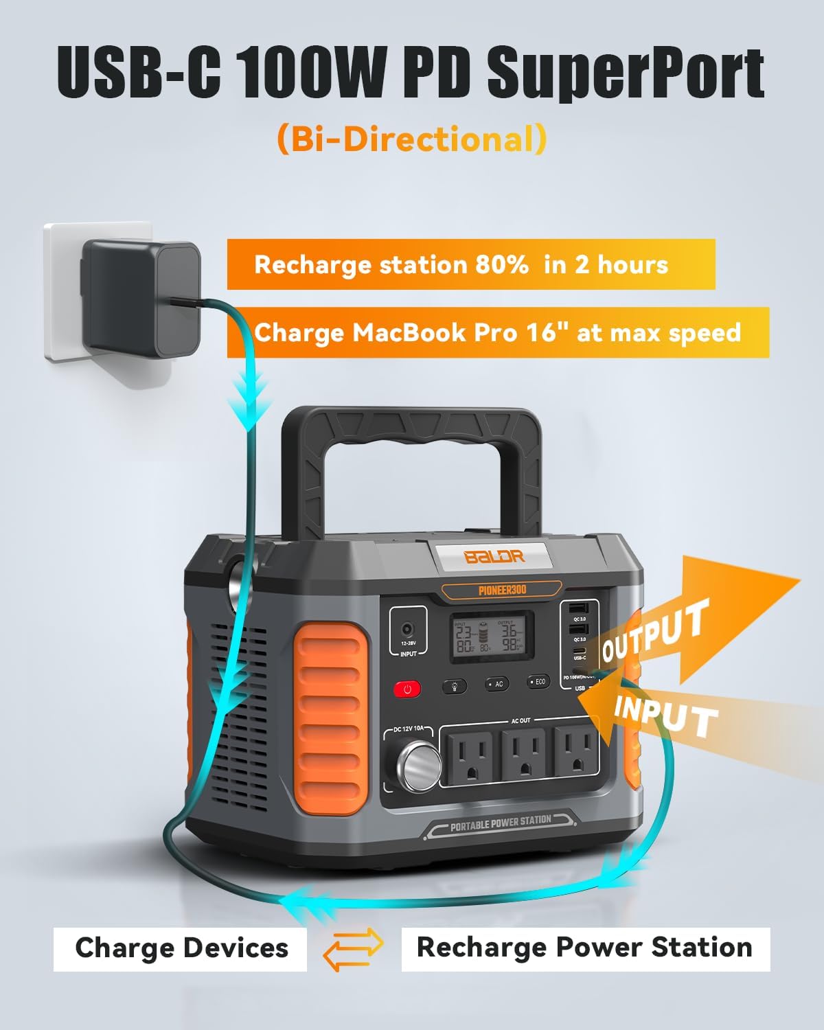 BALDR Portable Power Station, 500W Output, 288Wh Capacity, AC Outlet, USB Ports, Solar Charging Generator for Home Camping Emergency Use.…