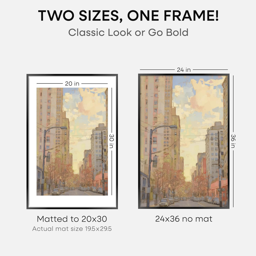 Homeforia 24x36 Picture Frame Black, High End Metal 24 x 36 Large Poster Frames with Mat 20 by 30 inch Photo, 24x36 Thin Frame Matted to 20x30 in Print, 36x24 Frame, Tempered Glass, Wall Kit, Set of 2