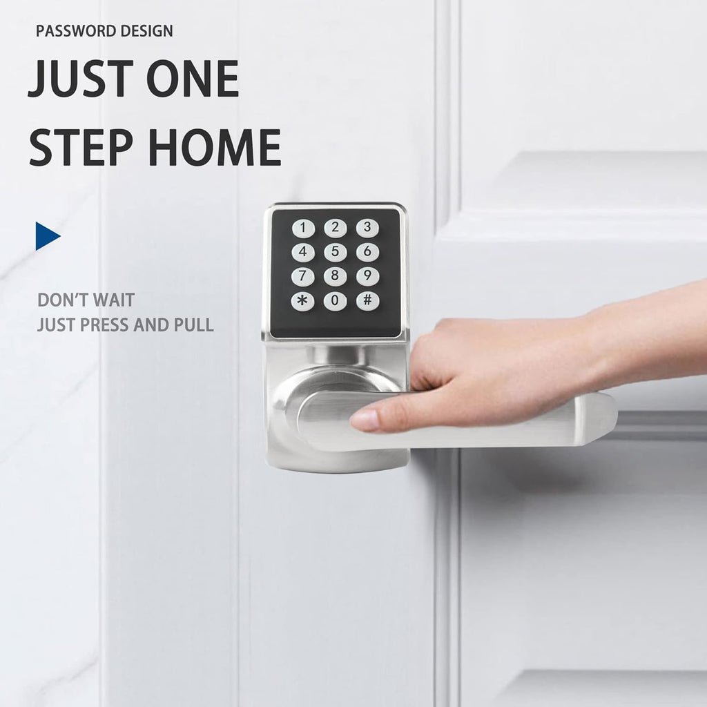 Keypad Door Lock with Handle, Digital Door Lock with Keypad Set,Keyless Entry Door Locks with Handle-IC Card and Anti-peep Password- Brushed Nickel-2PACKset