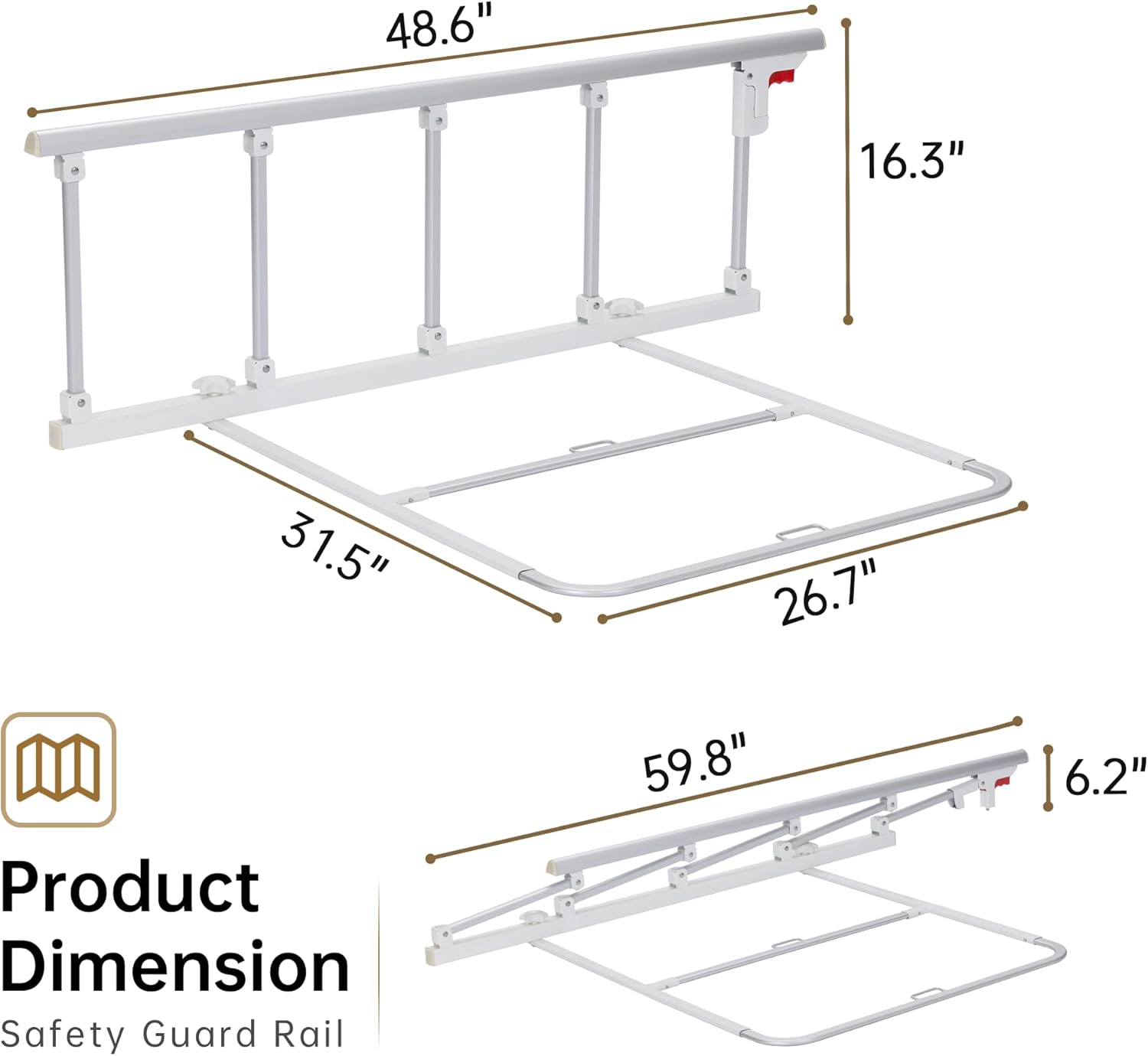 ELENKER Bed Rails for Elderly Adults, Folding Bed Assist Seniors Safety Bed Guard Rail Handle to Prevent Falling Out of Bed, 48.6"x16.3"
