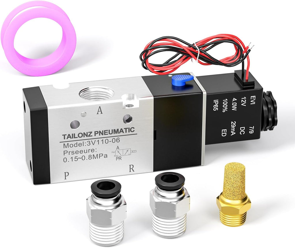 TAILONZ PNEUMATIC 1/4"NPT Solenoid Valve 3V210-08 DC12V Single Coil Pilot-Operated Electric 2 Position 3 Way Connection Type(Outlet wire)