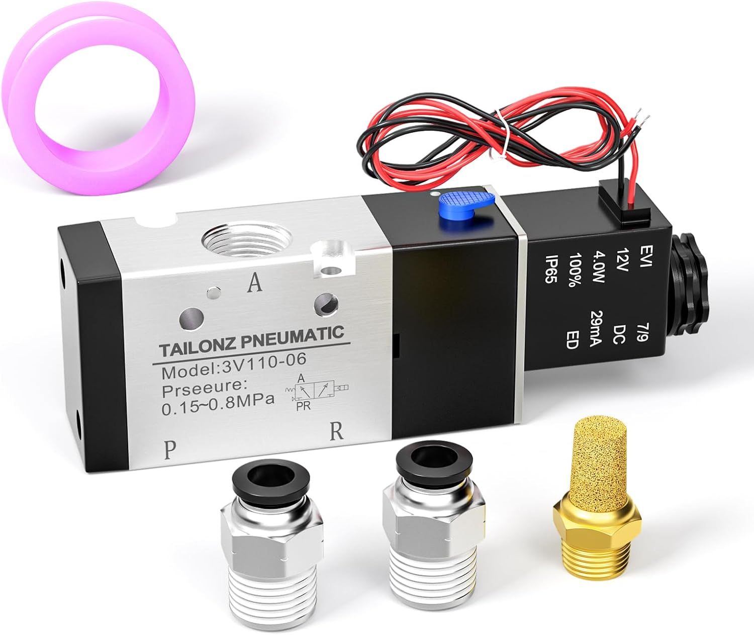 TAILONZ PNEUMATIC 1/4"NPT Solenoid Valve 3V210-08 DC12V Single Coil Pilot-Operated Electric 2 Position 3 Way Connection Type(Outlet wire)