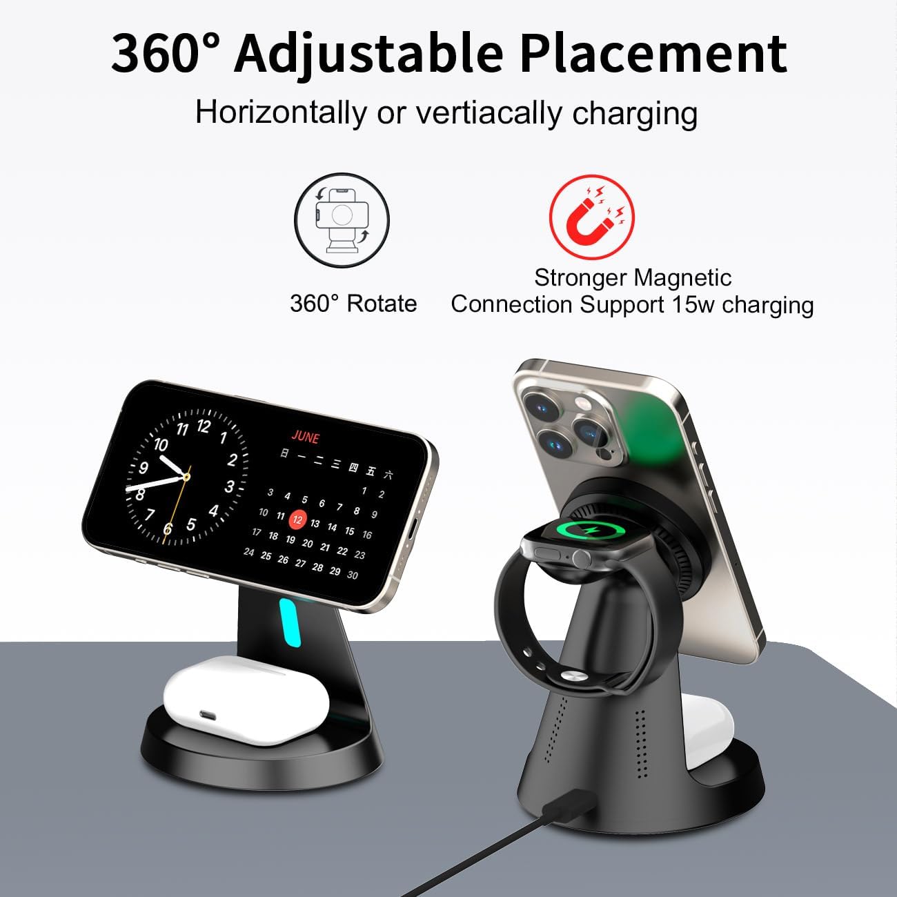 3 in 1 Wireless Charging Station for Apple Magsafe Charger Stand,Fast Magnetic Wireless Charger Station for iPhone 17 Air 16 15 14 13 12 Series,Apple Watch,Airpods