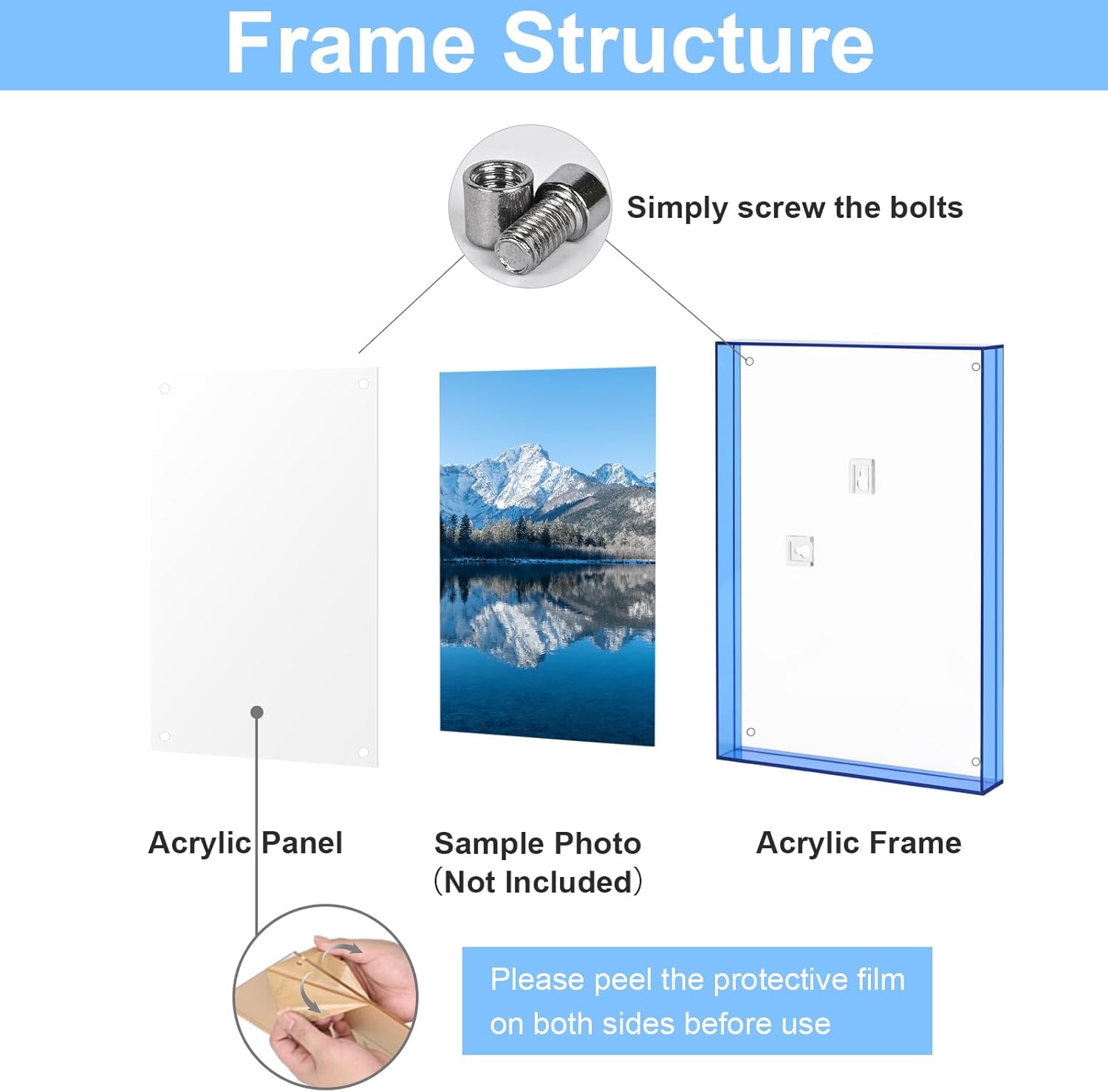 8x10 Picture Frame, Stunning Color Acrylic Photo Frames, Wall & Tabletop Display Frames, Modern Floating Style for Home Office Decoration, Blue (1 Pack)