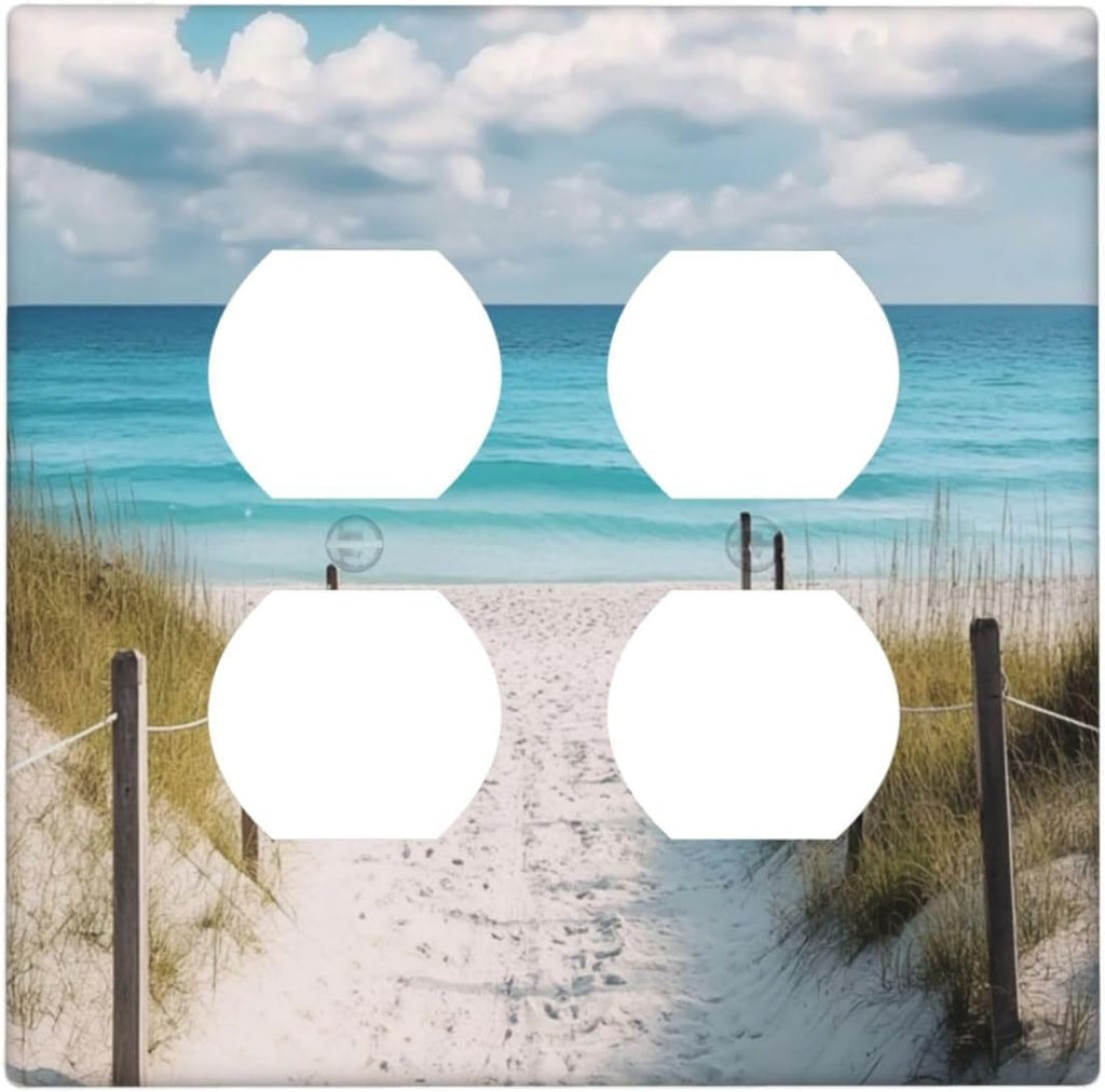 Decorative Outlet Covers Coastal Beach Ocean Seaside View 2 Gang Light Switch Cover Plate Double Duplex Wall Plates for Electrical Outlets Switch Plate Covers for Bedroom Home Decor
