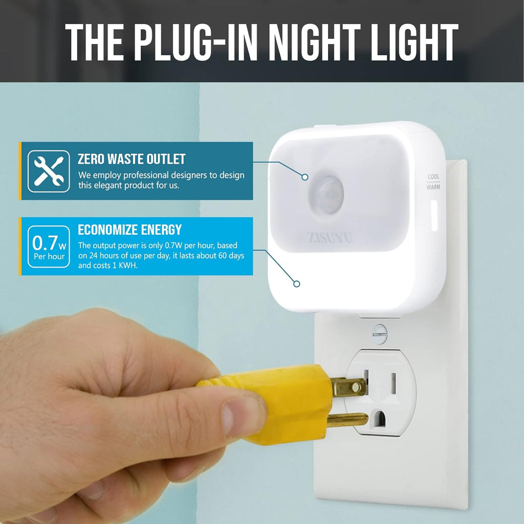 ZISUYU Motion Sensor Night Light Plug in with 3 Modes,Dual Colors,Dimmable,UL-Certified,Dusk to Dawn Sensor Nightlight Plug into Wall Ideal for Home Bathroom Kitchen Hallway Stair Toilet 4 Pack
