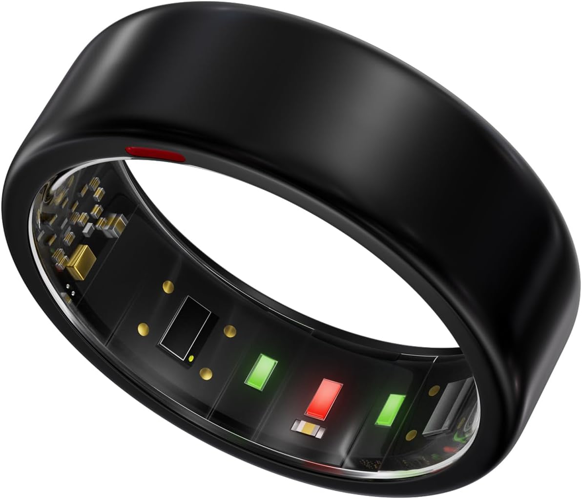 Smart Ring for Women Men- Sleep/Fitness/Stress/Heart Rate Tracker- Menstrual Records - 7 Days Battery Life - Wireless Charging - No APP Subscription - iOS & Android Compatible (Black, Size 10)