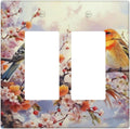Birds Sitting on Flowers Tree Branch Dual Outlet Covers Wall Plate 2 Gang Rocker Decora Decorative Switch plate Electrical Faceplate GFCI Light Switch Covers for Farmhouse Living Decor
