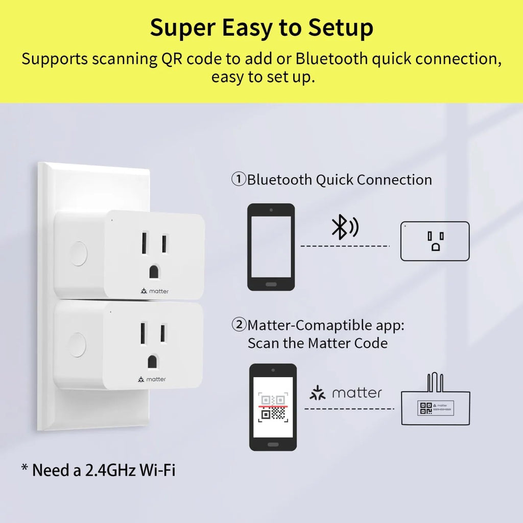 Minoston Matter Smart Plug, Compatible with Alexa, Google Home, Apple Home, SmartThings, Siri, Smart Outlet 15A Max, APP Remote Control, 2.4G Wi-Fi Only, Protect Privacy, 2 Pack