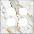 Outlet Covers Marbling Style White Background Gold Gray Stripes 2 Gang Double Duplex Decorative Light Switch Covers Electrical Wallplates Socket Faceplate For Bathroom Kitchen Decor