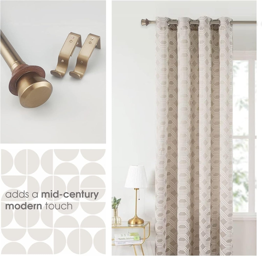 Modern Style Single Curtain Rod Set with Antique Brass Round Wood Look Finial, 36-72 in, Standard Single Whtie Drapery Rod for 1 Pack, 1 in diameter, Adjustable Length