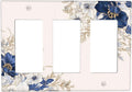 Decorative Outlet Covers Rustic Blue White Flowers Floral Penoy 3 Gang Wall Plate Triple Rocker Light Switch Cover Plate Jumbo Electrical GFCI Face Plate for Bedroom Home Decor