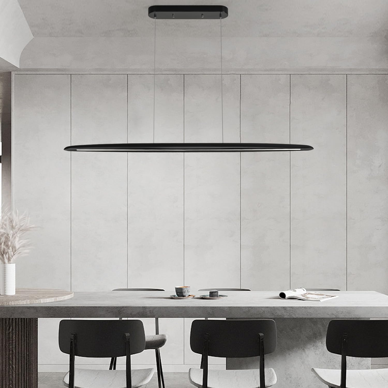 71" Wood Linear Pendant Light Black Linear Pendant Dinning Room Hanging Lights LED Dimmable Chandeliers 50w for Dining Room Pool Table Lights Kitchen Island Light Black