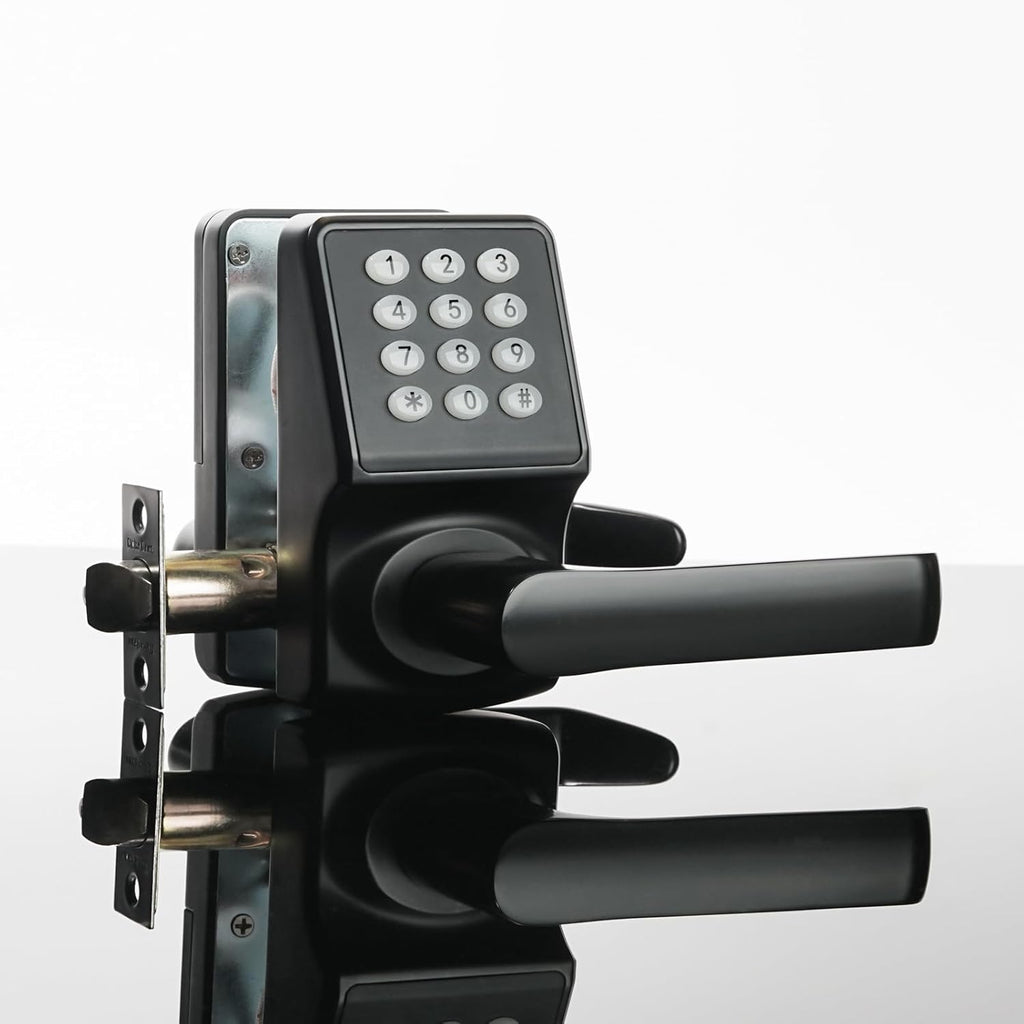 Keypad Door Lock with Handle, Digital Door Lock with Keypad Set,Keyless Entry Door Locks with Handle-IC Card and Anti-peep Password- Easy Installation for Home, Hotel-Matte Black-2PACK Set