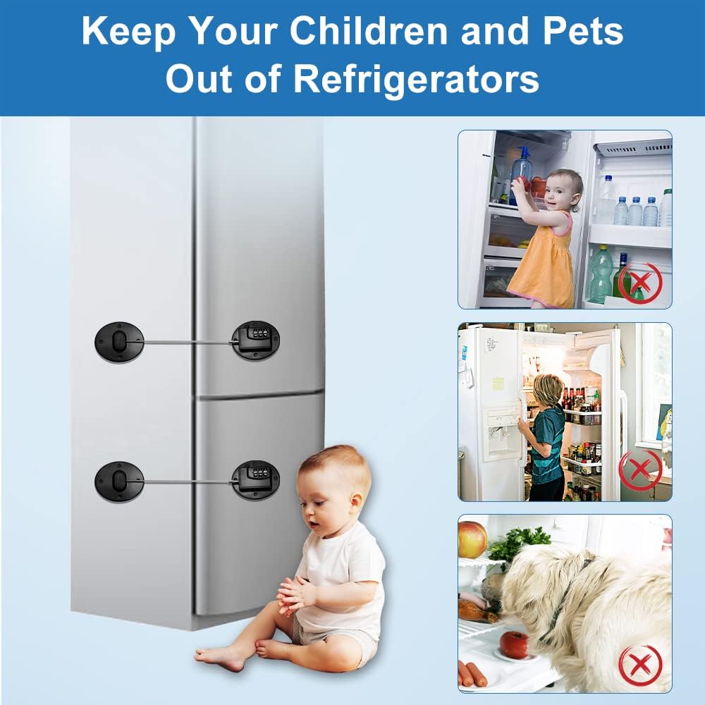 Fridge Lock AOSITE Refrigerator Lock Combination Black Combo Fridge Locks with Code for Adults 2 Pcs Refrigerator Lock for Children Adhesive Freezer Door Lock Child Safe Refrigerator Lock for Kids