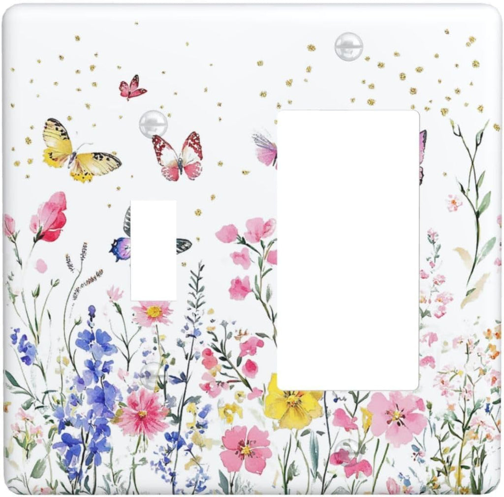 Outlet Covers Watercolor Floral Butterfly Colorful Wildflower 1 Toggle 1 Rocker Combination Decorative Wall Plate Electrical Switch Plates Light Switch Cover Plate For Bed Room Decor