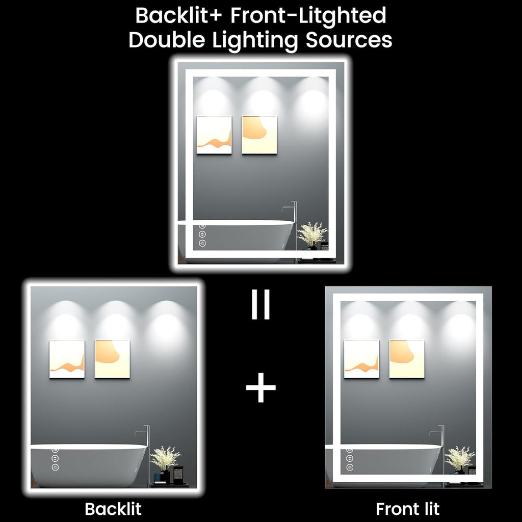 30X36 LED Bathroom Mirror with Lights, Anti-Fog, Backlit + Front Lit, Lighted Bathroom Vanity Mirror for Wall, Memory Function, Dimmable, Tempered Glass, Shatter-Proof