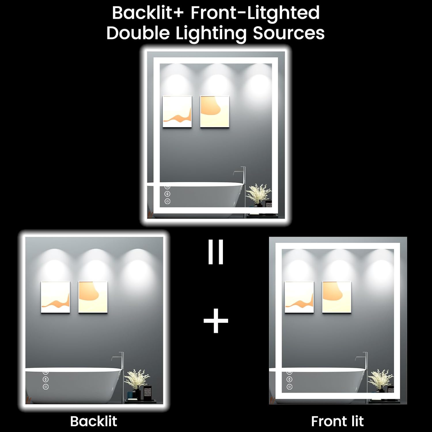 30X36 LED Bathroom Mirror with Lights, Anti-Fog, Backlit + Front Lit, Lighted Bathroom Vanity Mirror for Wall, Memory Function, Dimmable, Tempered Glass, Shatter-Proof