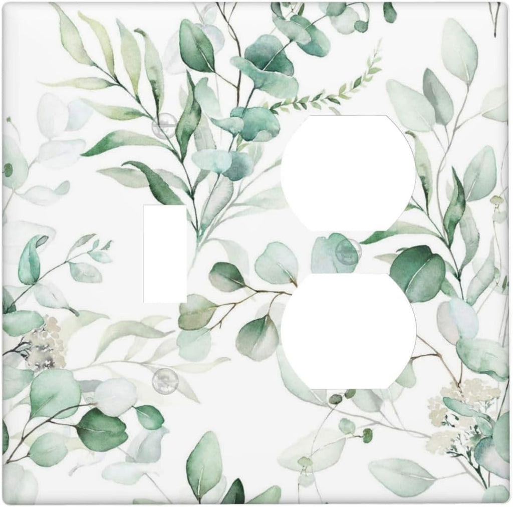 Boho Green Eucalyptus Leaf Floral Plants Flowers Wallplates 1 Toggle 1 Duplex Switch Plate Electrical GFCI Faceplate Decorative Light Switch Covers for Bed Room Living Room Decor