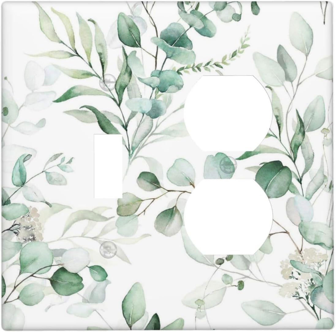 Boho Green Eucalyptus Leaf Floral Plants Flowers Wallplates 1 Toggle 1 Duplex Switch Plate Electrical GFCI Faceplate Decorative Light Switch Covers for Bed Room Living Room Decor
