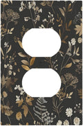 Outlet Covers Black Gold Floral Dark Leaves Vintage Flowers 1 Gang Duplex Light Switch Cover Decorative Switch Plates Electrical Receptacle Faceplate Wall Plate for Bed Room Home Decor